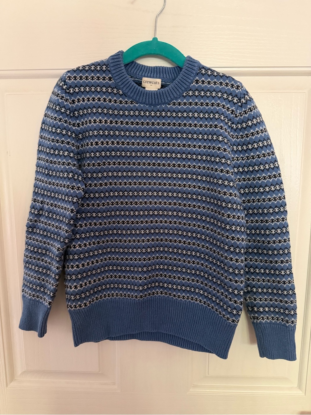 Crewcuts Light Blue, Navy & White Patterned Fair Isle Boys Crewneck Sweater